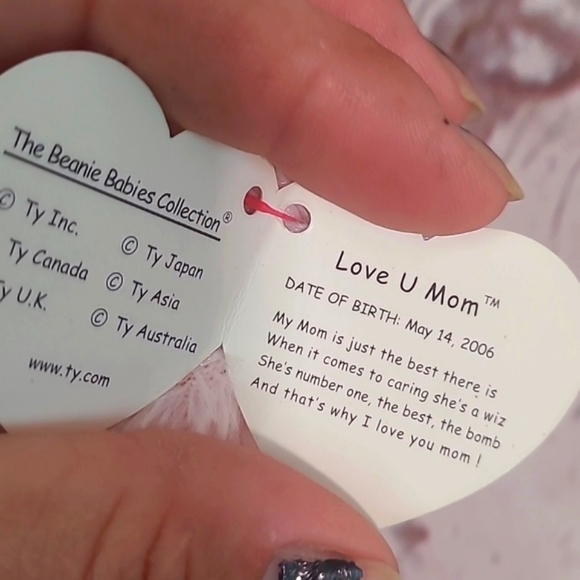 Y2K TY Beanie Baby Pink Love You Mom Mother's Day Bear Plush Stuffed Animal Toy - Picture 7 of 14
